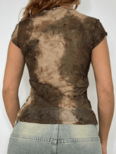 Vintage V-Ausschnitt Mesh Print Kurzarm T-Shirt
